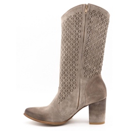 Exousite Botas mujer piel calada tacones altos 1224 gris 1