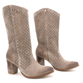 Exousite Botas mujer piel calada tacones altos 1224 gris 2