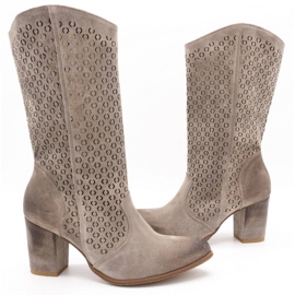 Exousite Botas mujer piel calada tacones altos 1224 gris 3