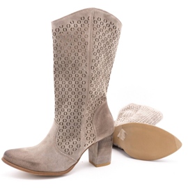 Exousite Botas mujer piel calada tacones altos 1224 gris 4