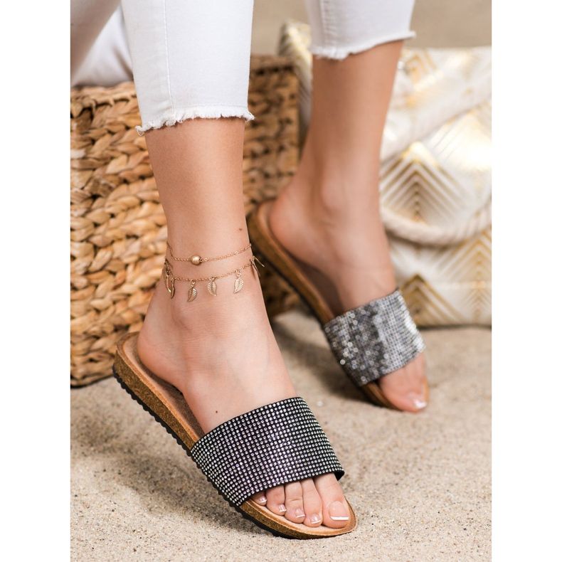 Bona Pantuflas Elegantes Con Circonita negro 1