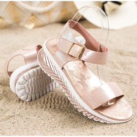 Groto Gogo Sandalias en la plataforma con purpurina beige dorado 3