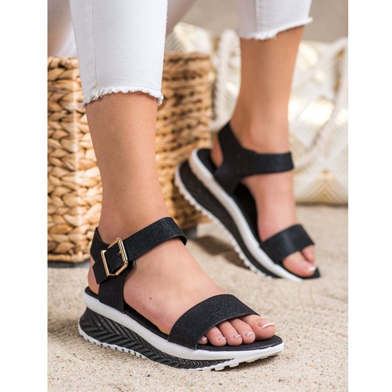 Groto Gogo Sandalias en la plataforma con purpurina negro 1