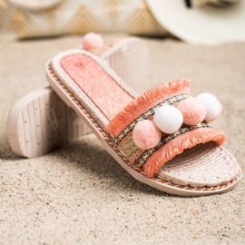 SHELOVET Zapatillas con pompones naranja 2