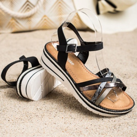 Groto Gogo Sandalias de moda en una cuña baja. negro gris 2