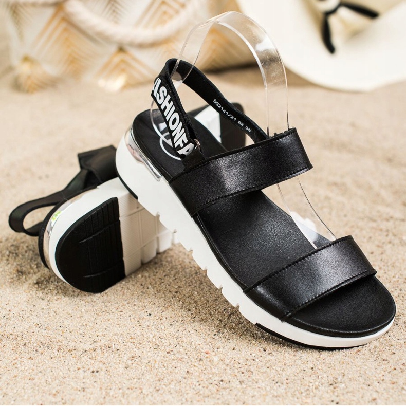 Filippo Sandalias de piel con velcro negro 1