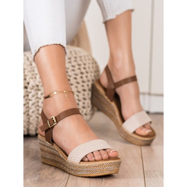 Bona Sandalias de cuña de moda beige marrón 1