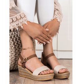 Bona Sandalias de cuña de moda beige marrón 3