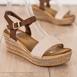 Bona Sandalias de cuña de moda beige marrón 2