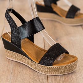 Camo Elegantes sandalias de cuña con purpurina negro 2