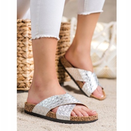 Bona Zapatillas cómodas de piel ecológica plata 3