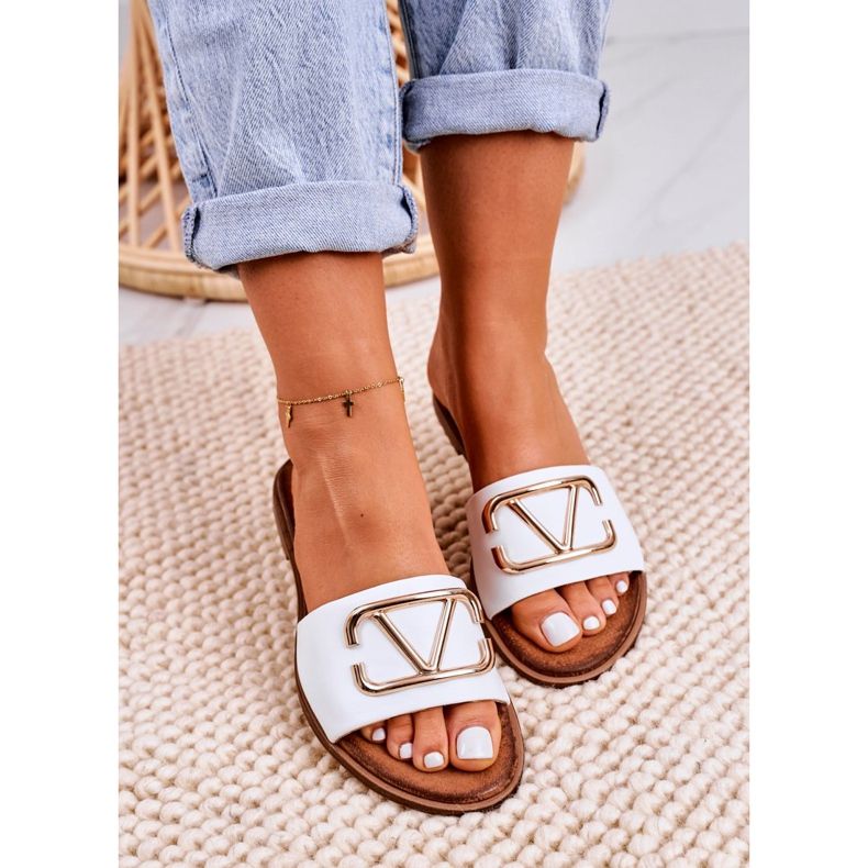 Nicole Pantuflas Clásicas Mujer Piel Blanca Evie blanco dorado 1