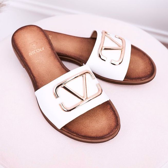 Nicole Pantuflas Clásicas Mujer Piel Blanca Evie blanco dorado 2