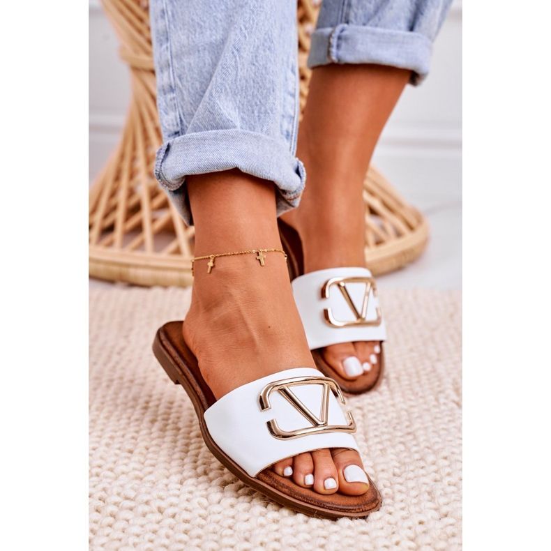 Nicole Pantuflas Clásicas Mujer Piel Blanca Evie blanco dorado 3