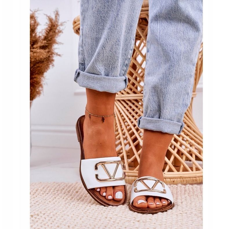 Nicole Pantuflas Clásicas Mujer Piel Blanca Evie blanco dorado 4