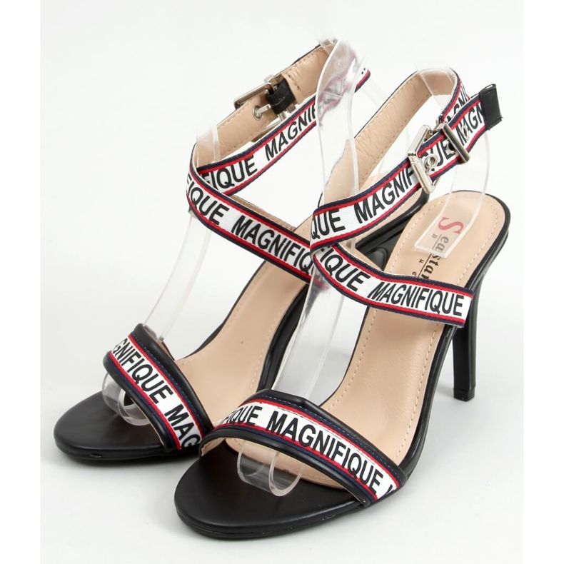 Sandalias negras de tacón alto LL-170P Negro blanco 1