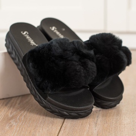 Seastar Pantuflas Negras Con Piel negro 2