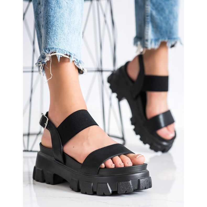 Seastar Sandalias negras en la plataforma de moda negro 2 Seastar Sandalias negras en la plataforma de moda negro 2