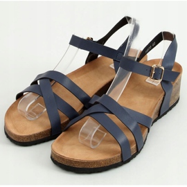 Sandalias con cuña de corcho azul marino H072 Azul 1