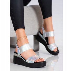 Coura Sandalias de cuña brillantes plata 1