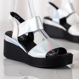 Coura Sandalias de cuña brillantes plata 2