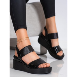 Coura Sandalias de cuña brillantes negro 1