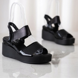 Coura Sandalias de cuña brillantes negro 2
