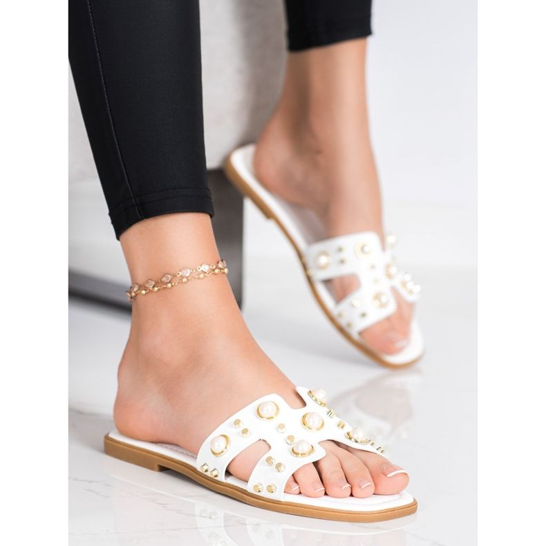 SHELOVET Zapatillas de moda con diamantes de imitación blanco 1