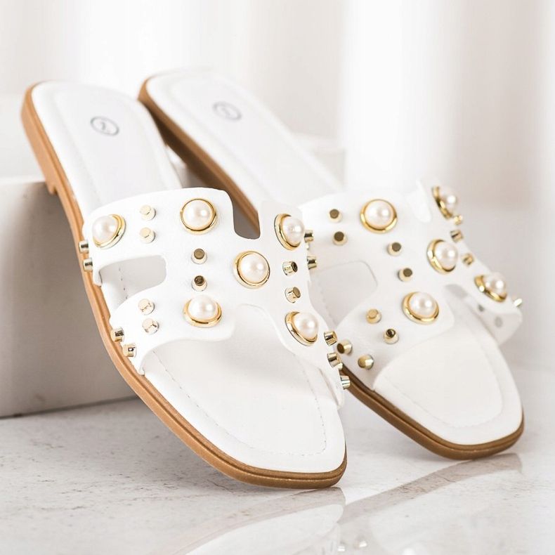 SHELOVET Zapatillas de moda con diamantes de imitación blanco 2