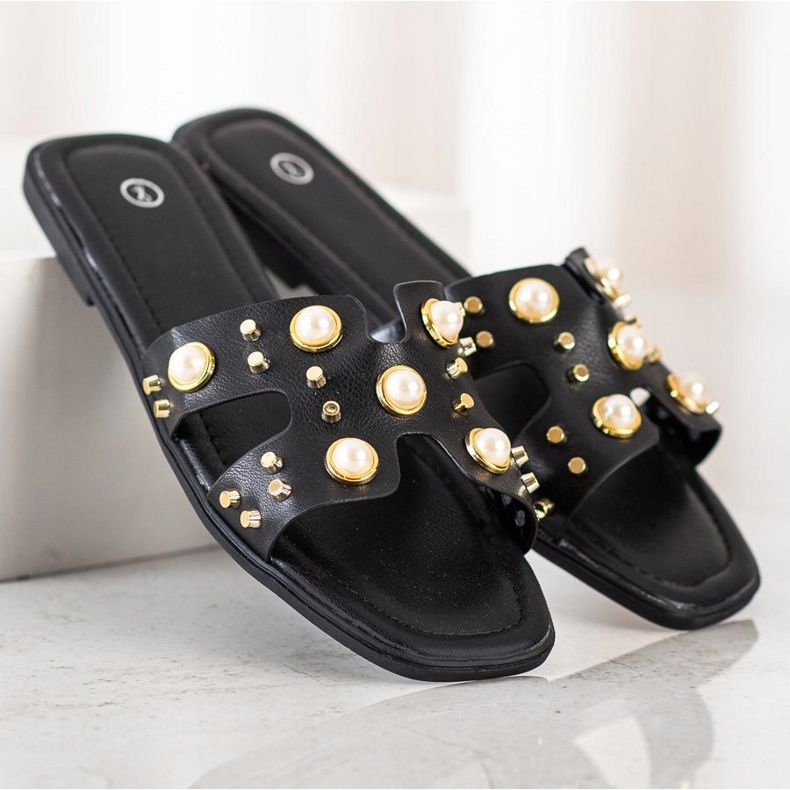 SHELOVET Zapatillas de moda con diamantes de imitación negro 1