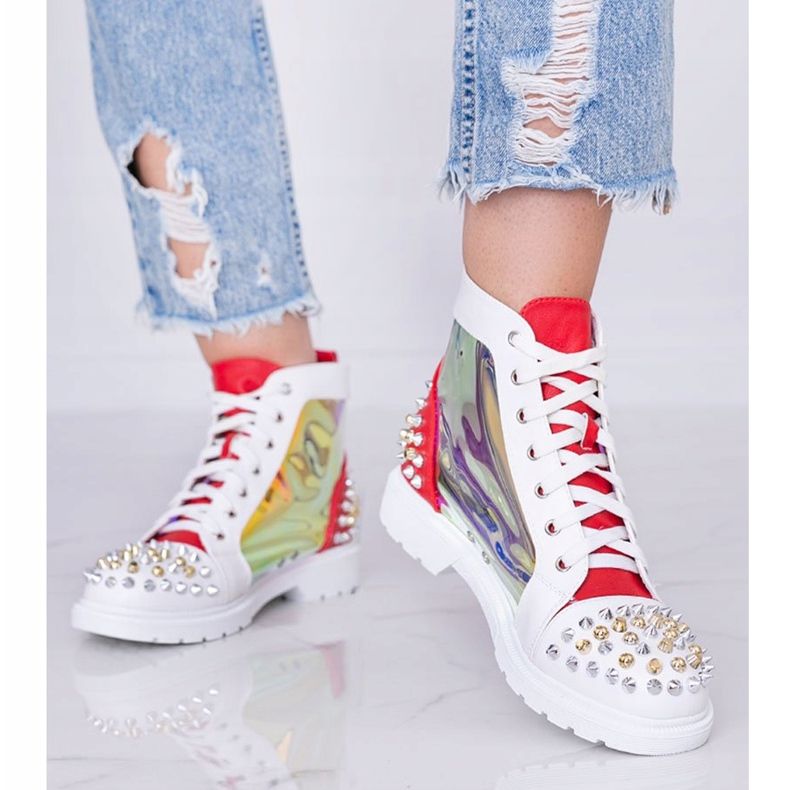 Botas transparentes blancas y rojas con tachuelas Lea blanco rojo 1 Botas transparentes blancas y rojas con tachuelas Lea blanco rojo 1