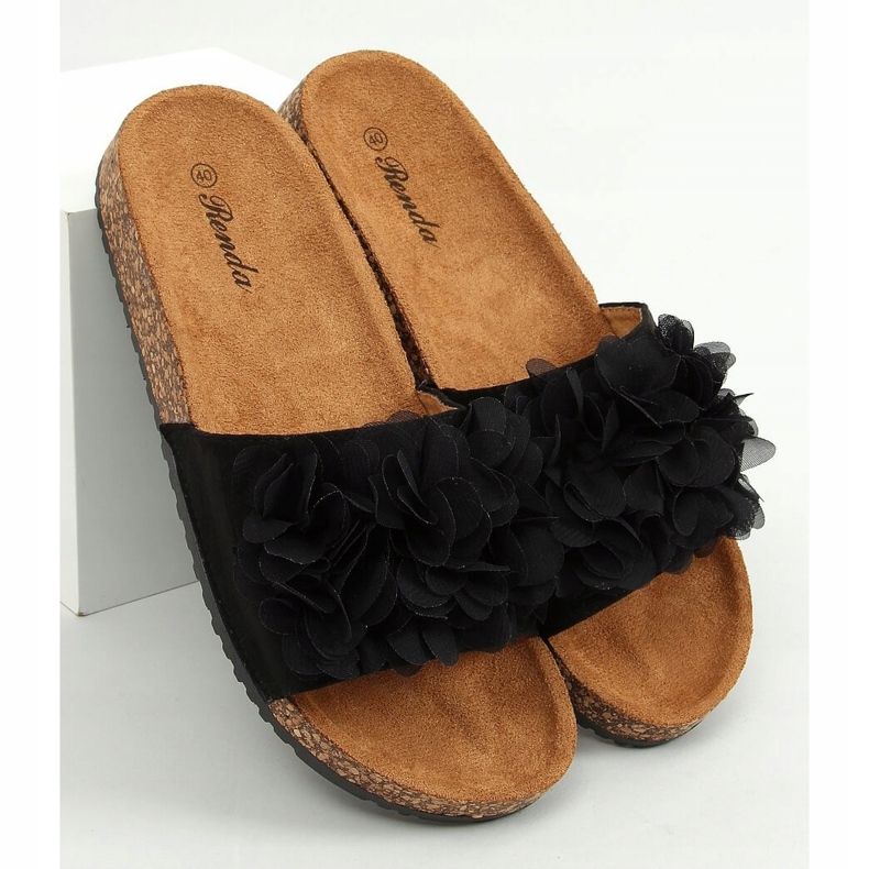 Zapatillas de corcho negro con flores 620-73 Negro 1 Zapatillas de corcho negro con flores 620-73 Negro 1