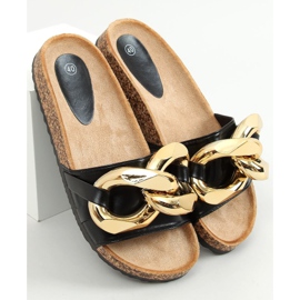 Pantuflas negras con cadena gruesa negra CK201 Negra negro 1