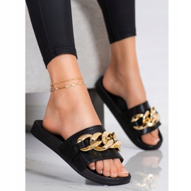 SHELOVET Pantuflas Negras Con Adorno negro 3