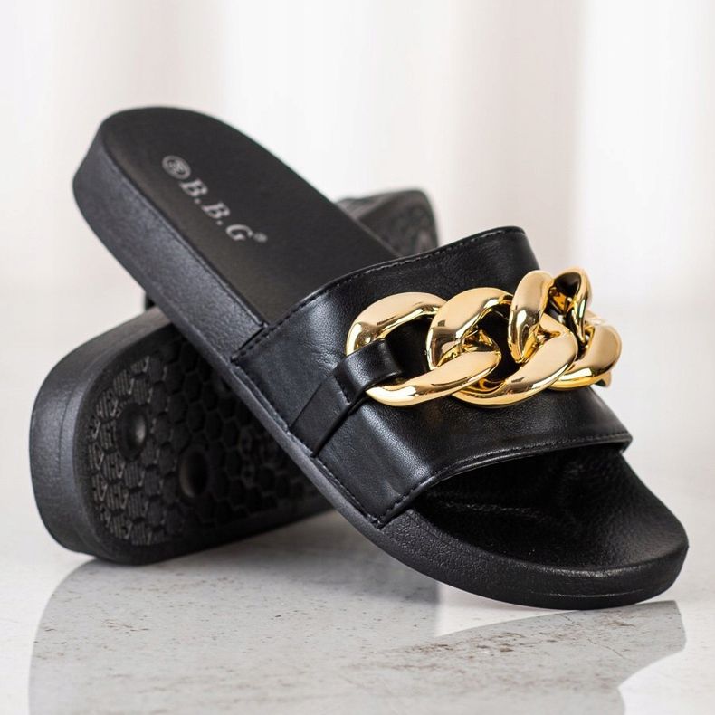 SHELOVET Pantuflas Negras Con Adorno negro 1