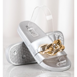 SHELOVET Pantuflas Plateadas Con Adorno plata 3