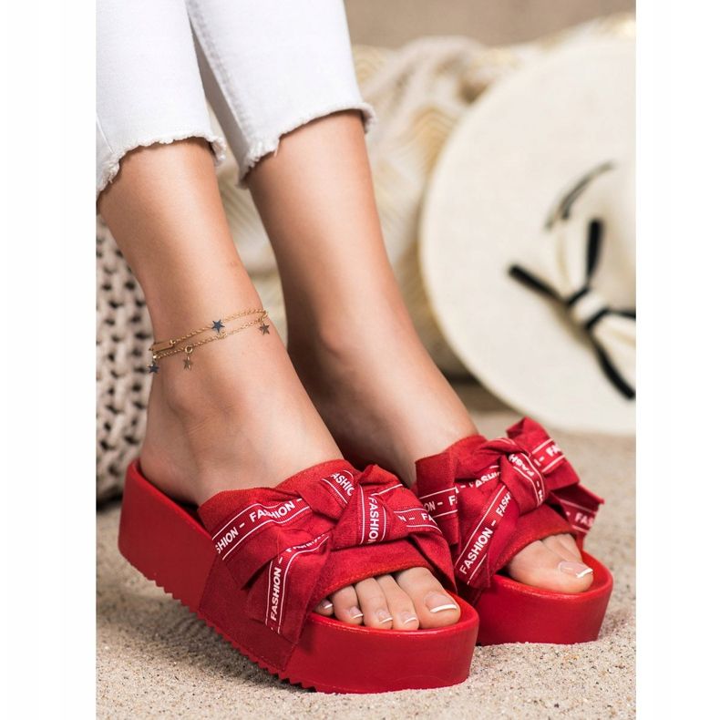 SHELOVET Zapatillas de moda con lazo rojo 2 SHELOVET Zapatillas de moda con lazo rojo 2