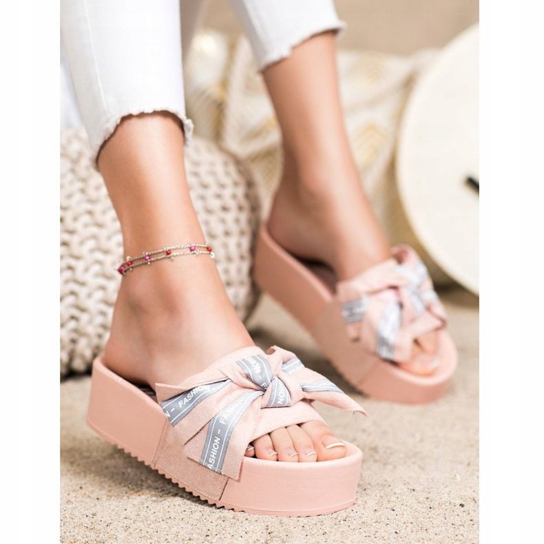 SHELOVET Zapatillas de moda con lazo rosado 1