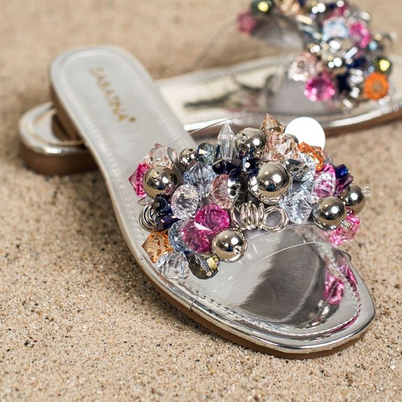 Sabatina Pantuflas Transparentes Con Adornos gris 1