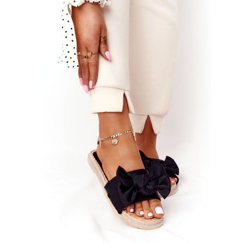 MSMG Pantuflas Andrea Negra De Goma Con Lazo negro 1