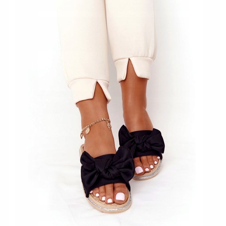 MSMG Pantuflas Andrea Negra De Goma Con Lazo negro 3