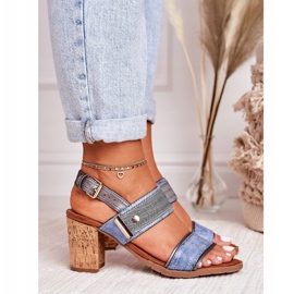 Sandalias de Mujer con Tacón Alto de Corcho, Azul 6