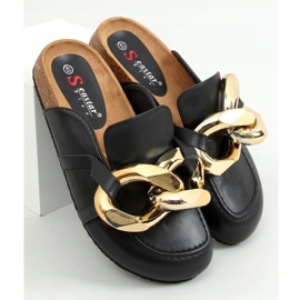 Black T397 Pantuflas negras con cadena gruesa negro 2