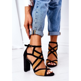 PS1 Sandalias de gamuza en una barra de camello Emolly marrón negro 5