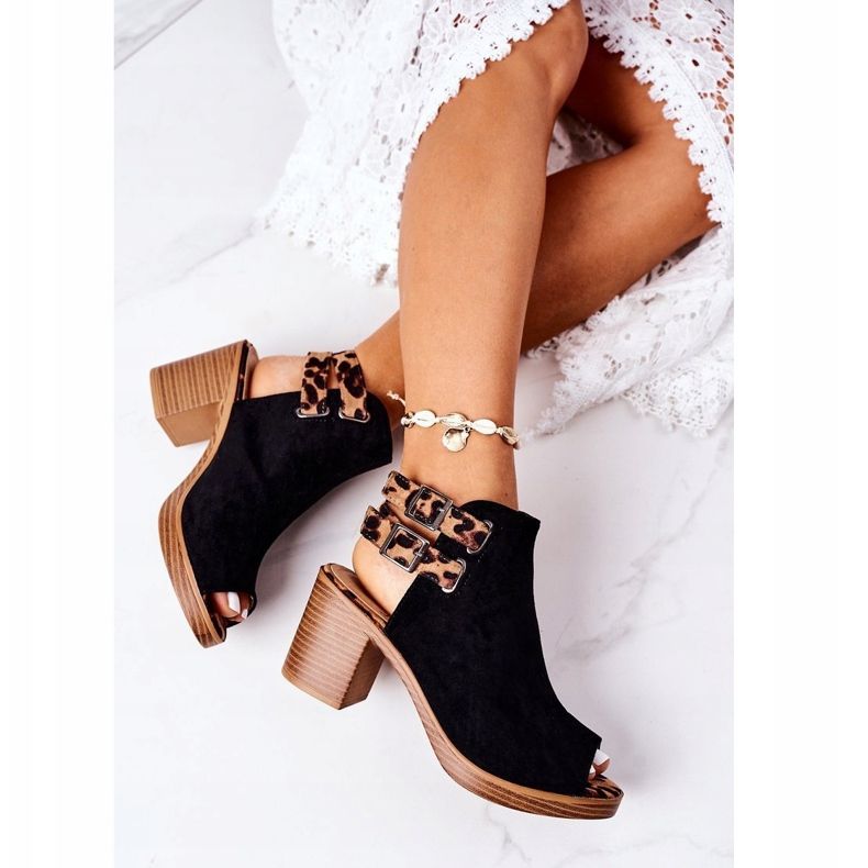 Sandalias de gamuza en una barra Lu Boo Leopardo negro marrón 1