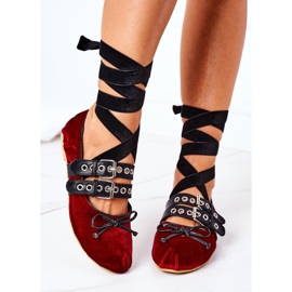 Bailarinas De Terciopelo Atadas Lu Boo Burdeos rojo 2 Bailarinas De Terciopelo Atadas Lu Boo Burdeos rojo 2