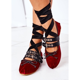 Bailarinas De Terciopelo Atadas Lu Boo Burdeos rojo 3