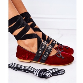 Bailarinas De Terciopelo Atadas Lu Boo Burdeos rojo 1 Bailarinas De Terciopelo Atadas Lu Boo Burdeos rojo 1