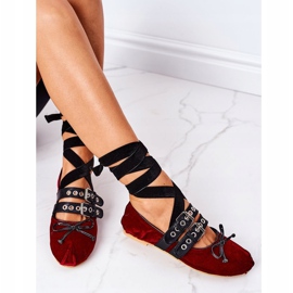 Bailarinas De Terciopelo Atadas Lu Boo Burdeos rojo 5