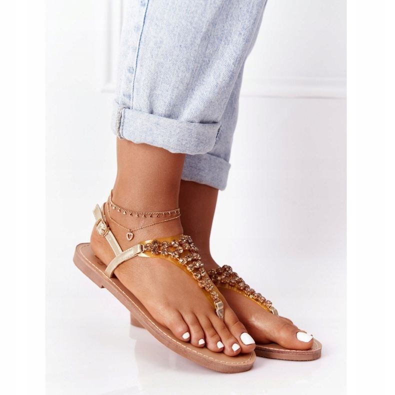 Sandalias Chanclas Con Piedras Lu Boo Dorado 2